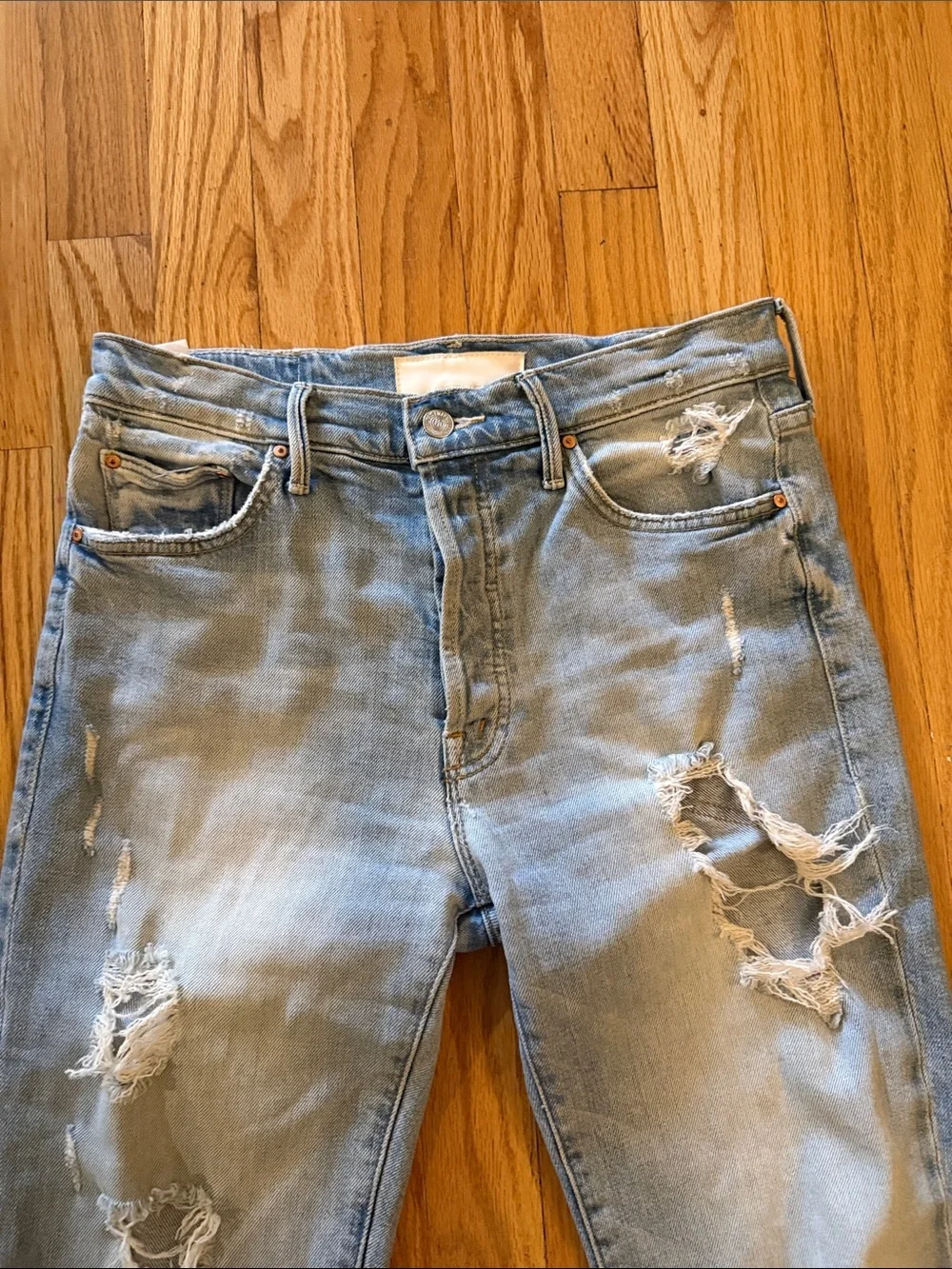 Mother Superior 26 Trickster Ankle An Icy Confession Light Blue Distressed Jeans - Picture 2 of 7